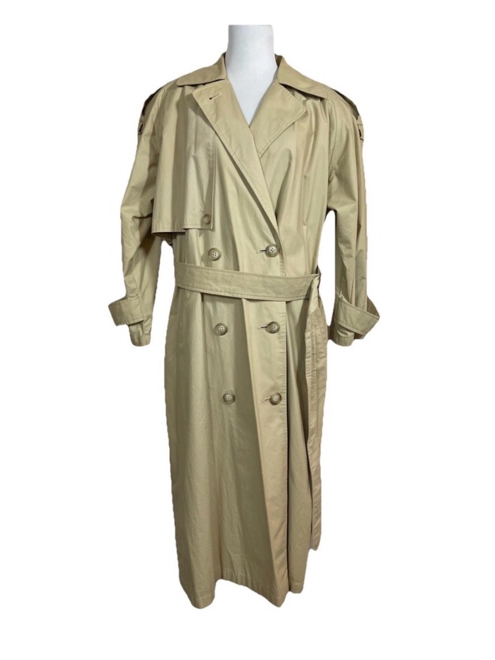 Anne Klein Trench Rain Coat Womens 6P Classic Tan Double Breasted Belted